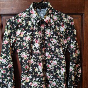Men's Slim Cotton Floral Print Collared Shirt